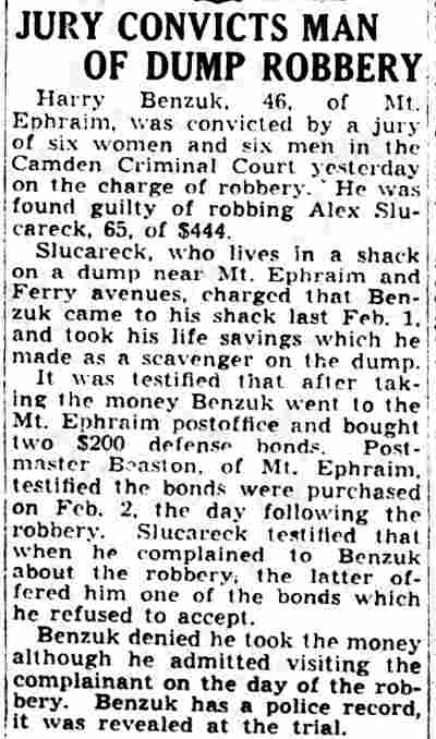Jury Convicts Man of Dump Robbery, Camden Courier-Post, April 22, 1942