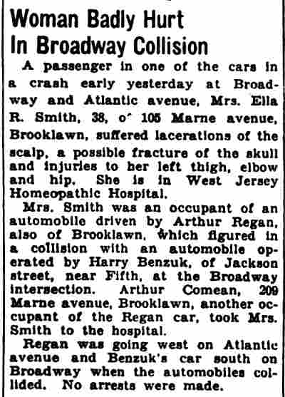 Woman Badly Hurt In Broadway Collision, Camden Courier-Post, September 17, 1928