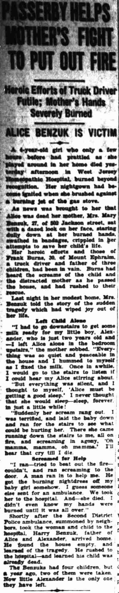 Benzuk bootlegging arrest, Camden Courier-Post, November 5, 1927