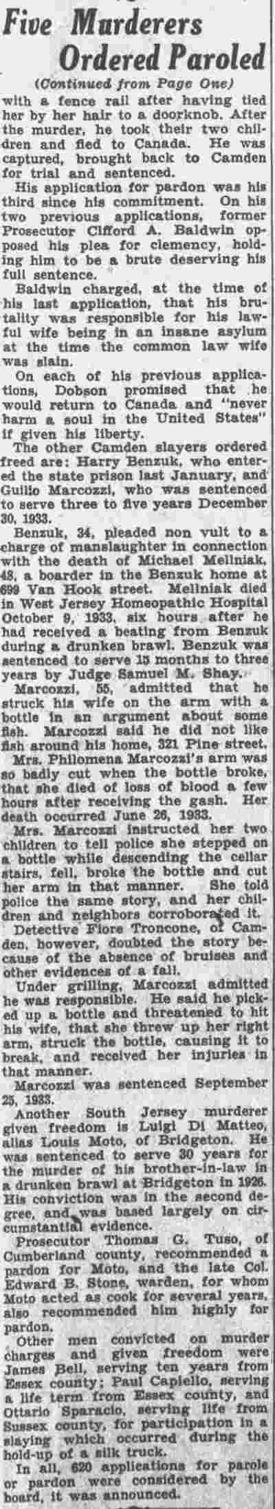 Five Murderers Ordered Paroled (continued), Camden Courier-Post, November 27, 1934