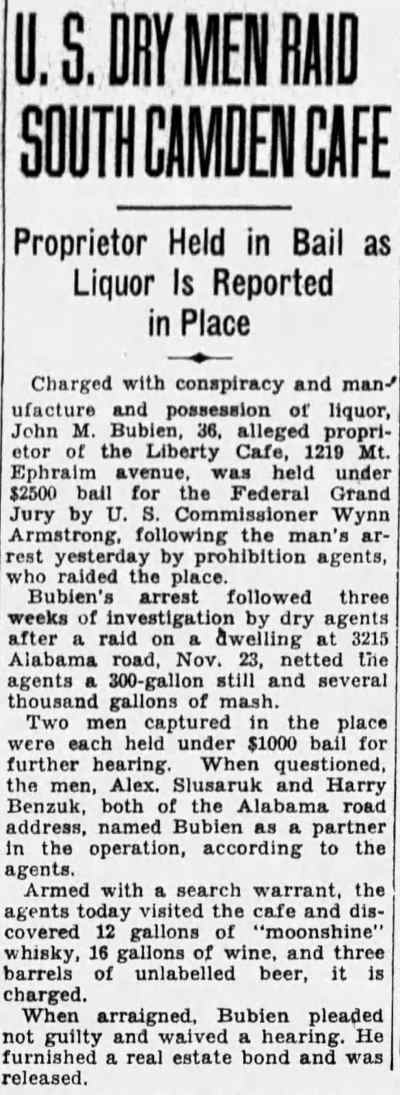 U.S. Dry Men Raid South Camden Cafe, Camden Courier-Post, December 12, 1931