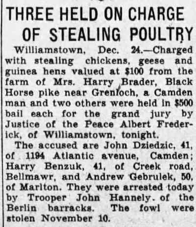 Three Held on Charge of Stealing Poultry, Camden Courier-Post, December 25, 1936