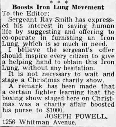 Boosts Iron Lung Movement, January 11, 1939