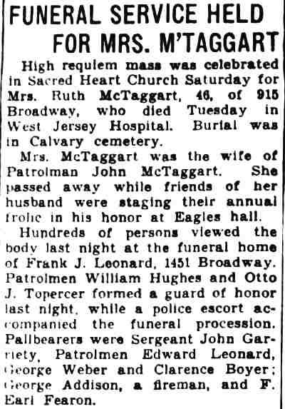Funeral service Mrs McTaggart March 22 1937