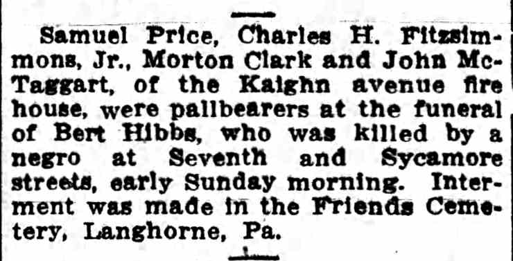 Camden Post-Telegram December 28, 1910 — Pallbearers at funeral of Bert Hibbs
