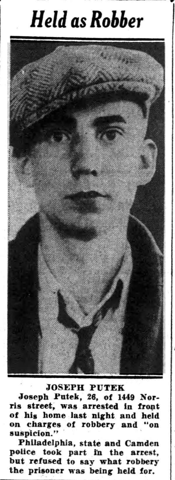 Joseph Putek — Held as Robber, Camden Courier-Post, October 24, 1935