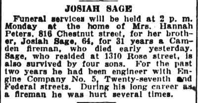 Camden Courier-Post, May 9, 1931 — Josiah Sage obituary
