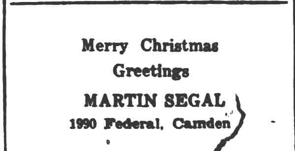 Merry Christmas Greetings from Martin Segal, Camden Courier-Post, December 24, 1931