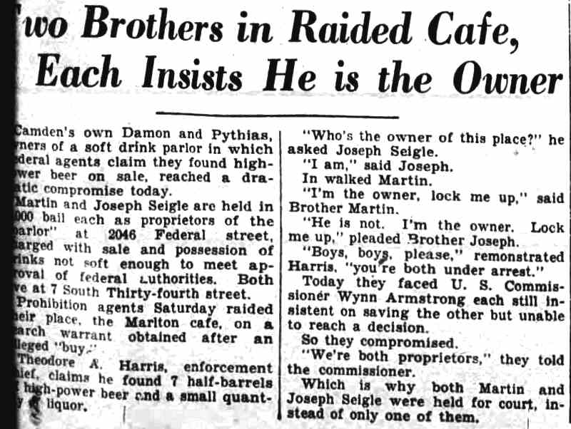 7 South 34th Street — Martin Segal, Camden Courier-Post September 29, 1930