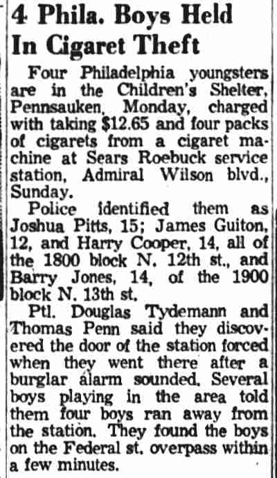 Camden Courier-Post, October 7, 1958 — 4 Phila. Boys Held In Cigaret Theft