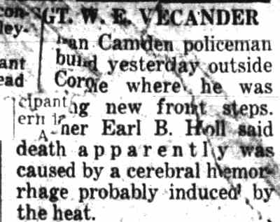 SGT. W. E. VECANDER — sidebar caption, Camden Courier-Post, July 29, 1949