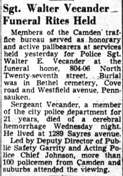Camden Courier-Post, August 2, 1949 — Sgt. Walter Vecander Funeral Rites Held