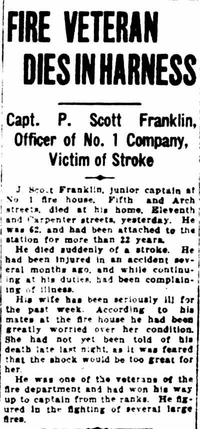 Camden Morning Post, January 31, 1927 — Fire Veteran Dies in Harness