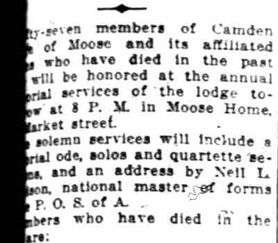Camden Evening Courier, April 23, 1927 — Moose Will Honor Memory of 57 Dead, continued