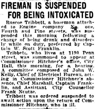 Fireman Is Suspended for Being Intoxicated, Camden Daily Courier, July 8, 1924