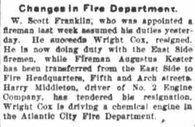 Camden Daily Post-Telegram, July 17, 1901 — Changes in Fire Department