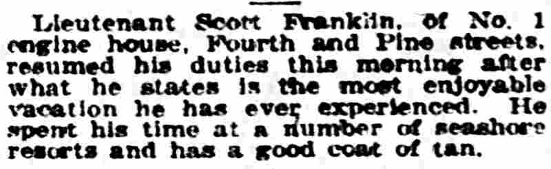 Camden Post-Telegram, September 18, 1922 — Lieutenant Franklin returns from vacation