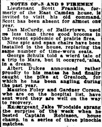 Camden Daily Courier article about fireman rescuing a woman overcome by gas, October 29, 1921