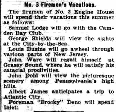 Camden Evening Courier, June 29, 1899 — Engine Company 3 vacation plans