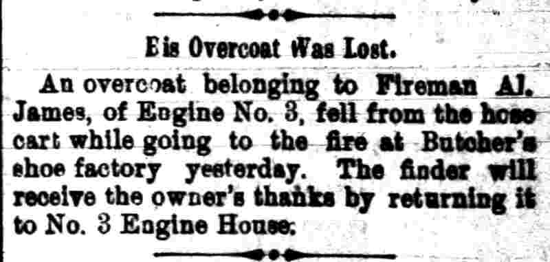 Camden Courier article about No. 3 Engine firemen's vacations, November 8, 1894