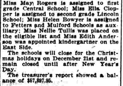 Camden Evening Courier clipping November 27, 1900, continued, listing teacher assignments