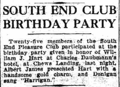 Camden Post-Telegram article about South End Pleasure Club birthday party, December 3, 1908