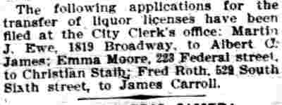 Camden Post-Telegram article about liquor license transfers, June 19, 1905