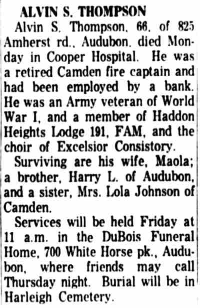Alvin S. Thompson obituary November 21, 1962