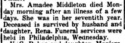 Wife's death notice August 27, 1926