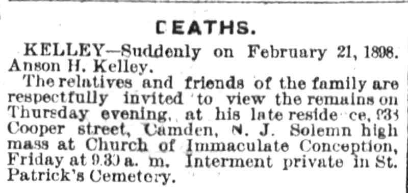 Anson Henry Kelley death notice