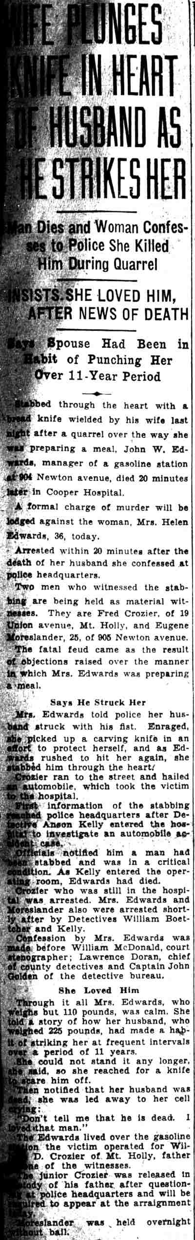 Wife Plunges Knife in Heart of Husband article