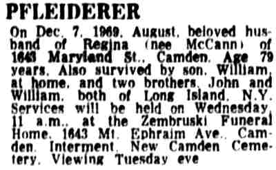 August Pfleiderer death notice