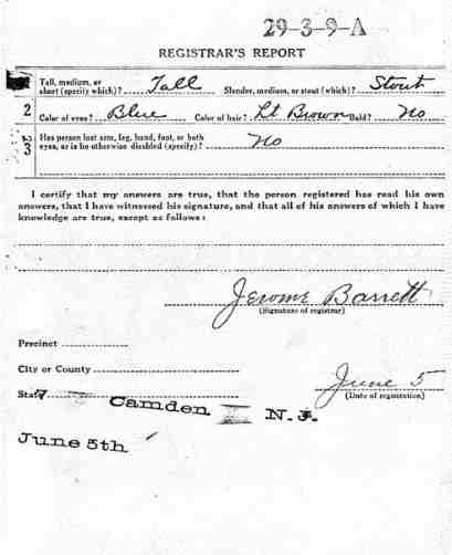 August Pfleiderer World War I draft registration card, back