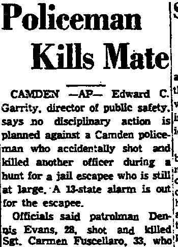 Policeman Kills Mate, Trenton Times February 6, 1961, page 1