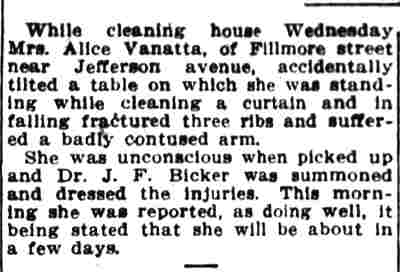 Newspaper clipping mentioning Dr. Francis J. Bicker, 1726 Fillmore Street neighbors Vannetter, Camden Post-Telegram, May 2, 1911