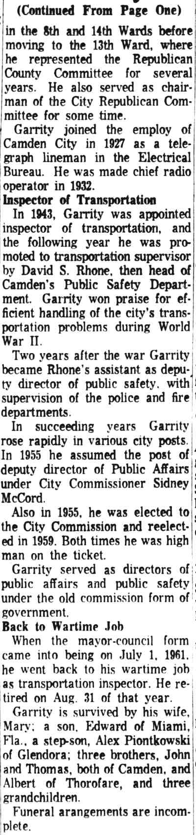 Edward C. Garrity obituary continued - Camden Courier-Post August 13, 1963