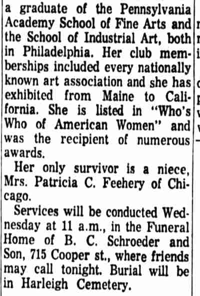 Florence V. Cannon obituary continued — Camden Courier-Post, April 9, 1963