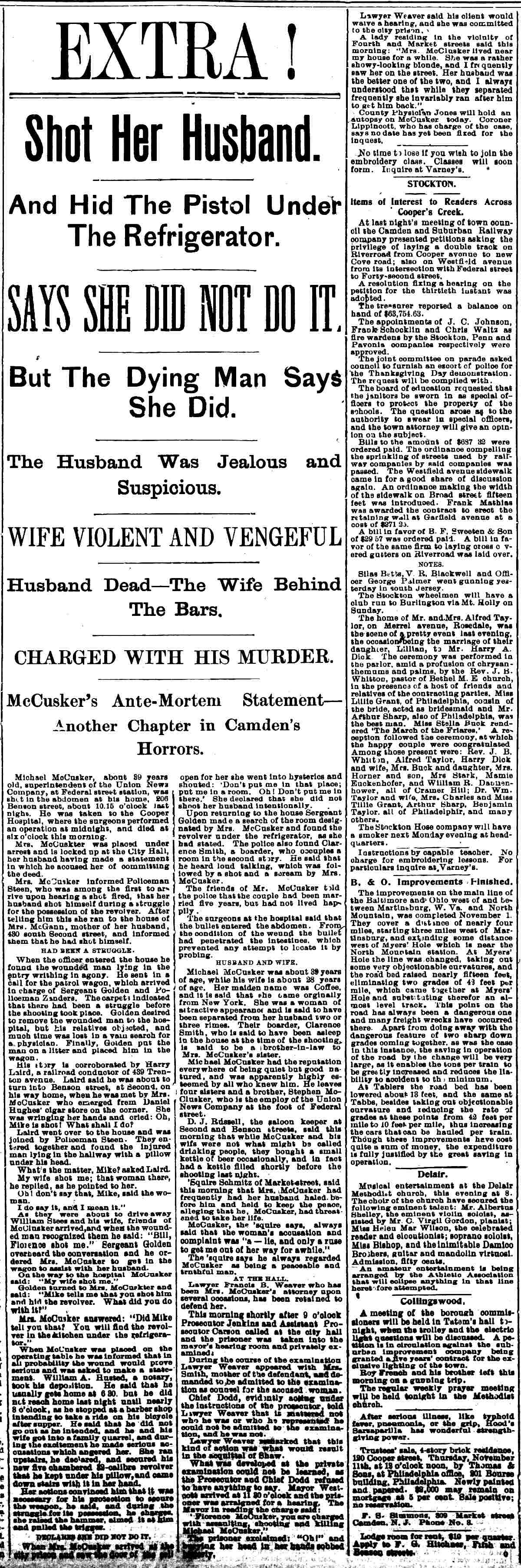 Camden Post, November 10, 1897, article mentioning Francis D. Weaver