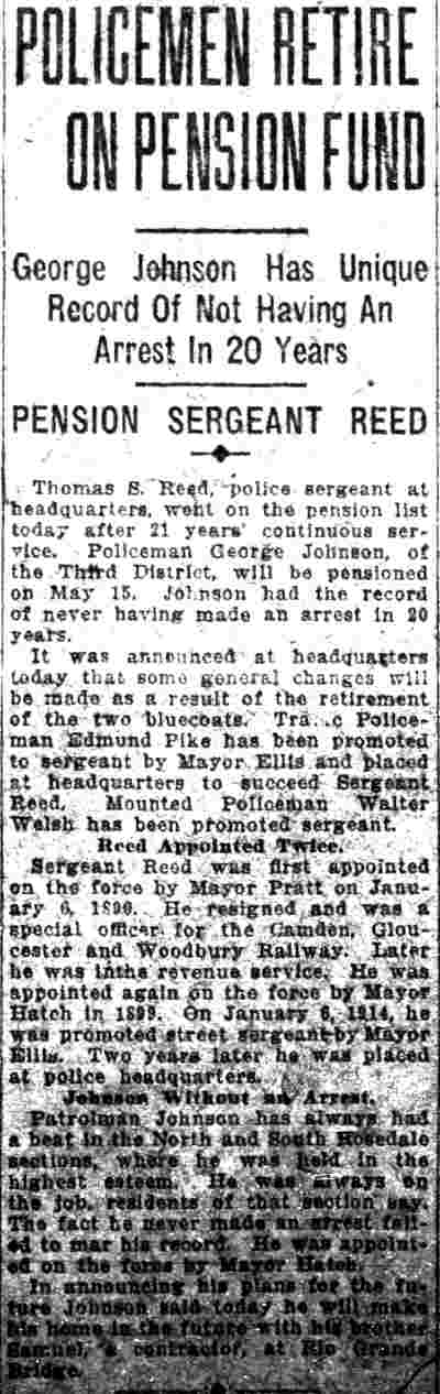 Camden Daily Courier May 10, 1920 — Policemen Retire on Pension Fund