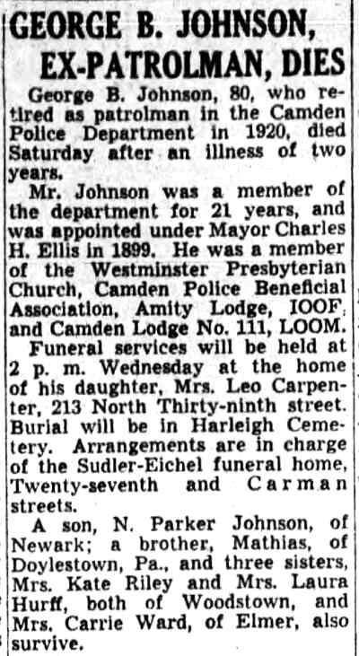Camden Courier-Post September 21, 1942 — George B. Johnson obituary