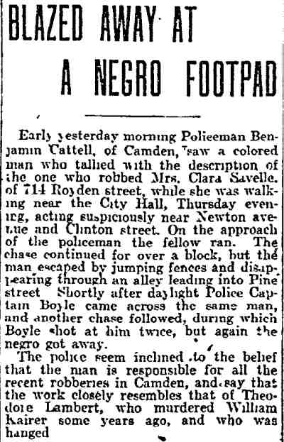 Philadelphia Inquirer, December 20, 1903 — Blazed Away at a Negro Footpad