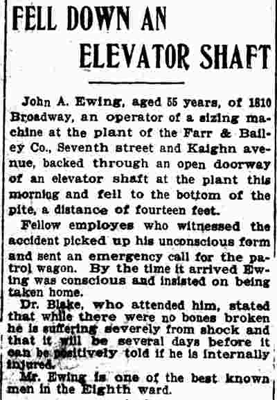 Fell Down an Elevator Shaft, Camden Post-Telegram, February 17, 1905