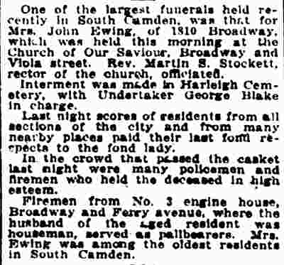 Funeral of Mrs. John Ewing, Camden Daily Courier, August 23, 1922