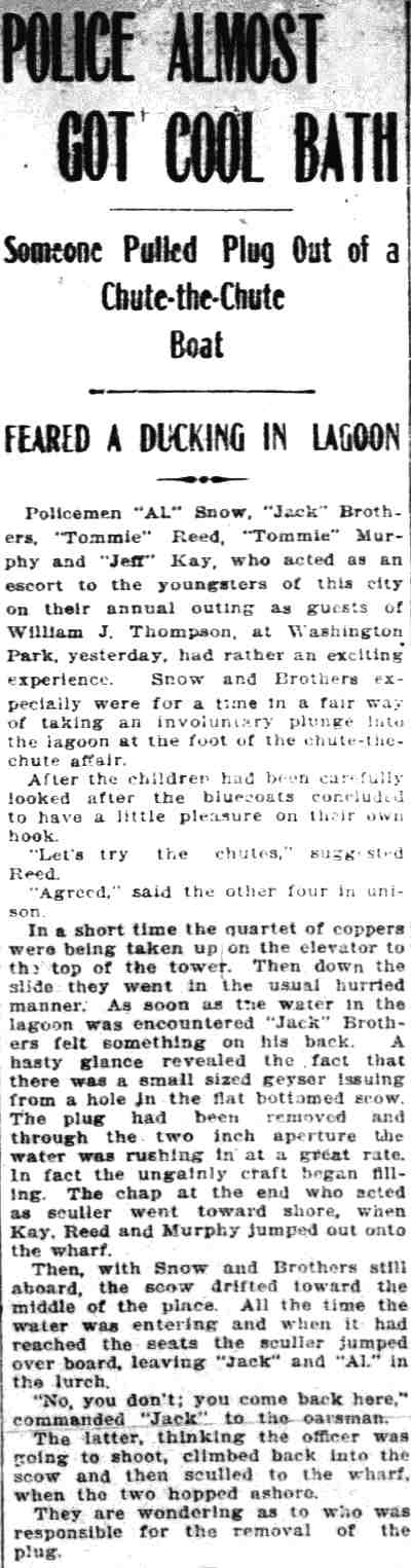 Camden Daily Courier July 12, 1906 — Police Almost Got Cool Bath