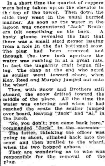 Police Almost Got Cool Bath - Camden Daily Courier, July 12, 1906