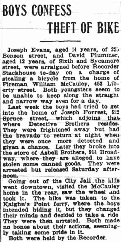 Boys Confess Theft of Bike — Camden Post-Telegram September 29, 1914