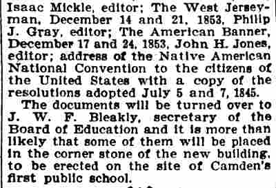 First Free School Opened to Public, Camden Post-Telegram, September 12, 1904, column 4