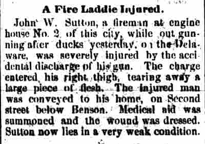 Camden Courier October 3, 1883: A Fire Laddie Injured — John W. Sutton