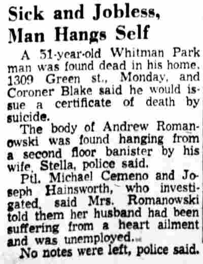 Andrew Romanowski suicide, 1309 Green Street