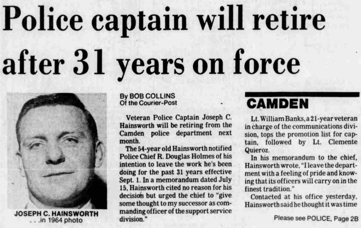 Police captain will retire after 31 years on force, Camden Courier-Post, August 8, 1985